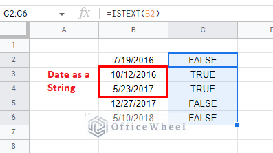 finding text with istext function - convert text to date in google sheets